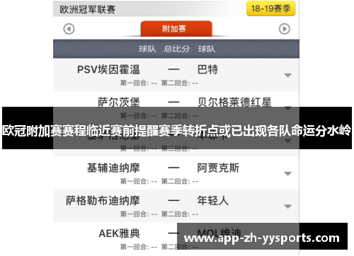 欧冠附加赛赛程临近赛前提醒赛季转折点或已出现各队命运分水岭 欧冠附加赛赛程临近赛前提醒赛季转折点或已出现各队命运分水岭