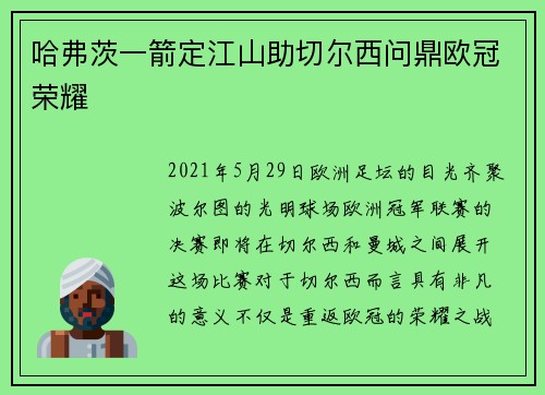 哈弗茨一箭定江山助切尔西问鼎欧冠荣耀